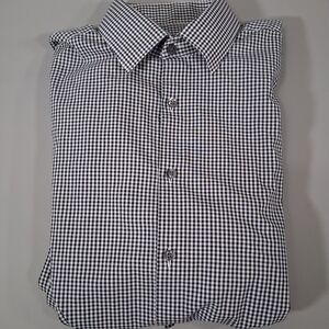 J. Ferrar Slim Fit Gingham Dress Shirt - Black & White Stretch Medium 15-15.5